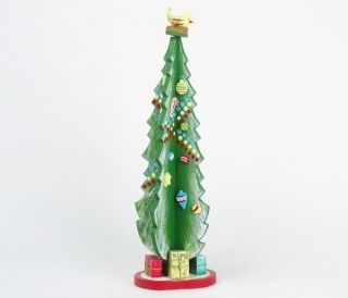 Rare Vintage Emgee Handcrafted Wood 12.  75 " Christmas Tree Bird Nest On Top