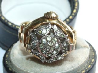Very Scarce Vintage C1950s Bucherer 18ct G/p & Ss 17 Jewels Retro Ring Watch