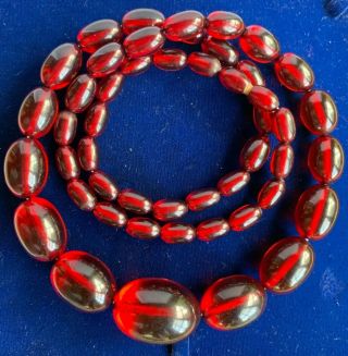 Vintage Clear Cherry Juice Amber Bakelite Graduated Bead Necklace 78g 28” Inch