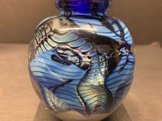 VTG Perfume Bottle Robert EICKHOLT Art Glass Signed Iridescent Studio Blue 1989 2