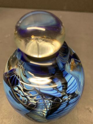 VTG Perfume Bottle Robert EICKHOLT Art Glass Signed Iridescent Studio Blue 1989 4