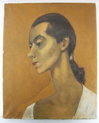 Mid - Century Modernist Vintage Portrait Oil Painting Woman Lady Old Nr