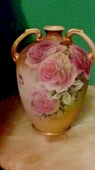 Rare Nippon Rose Tapestry Vase 8” Textured Nr