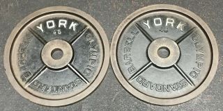 York Barbell Milled 45 Lb Olympic Weight Plates Vintage Pre - Usa Stamp 1 Pair