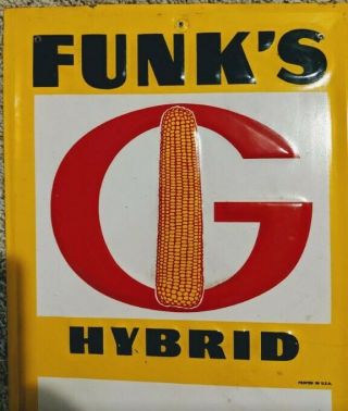 Funk ' s G Hybrid Seed Corn Metal Sign,  Vintage Yellow Red Black Embossed 4