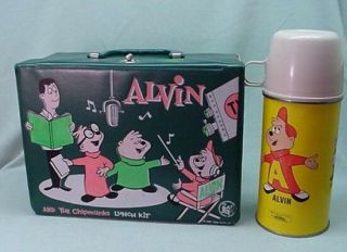 Nm Vintage Rare 1963 Alvin And The Chipmunks Green Vinyl Lunch Box And Thermos