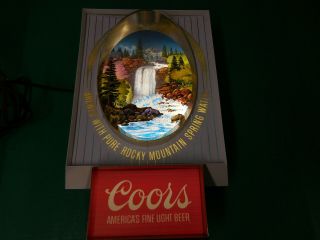 1970? Vintage Coors Waterfall Beer Bar Sign Light Up Lamp 3d Lighted Advertising