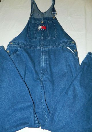 Tommy Hilfiger Large Overalls Blue Spell Out Vintage Jeans Men (mea 42x32)