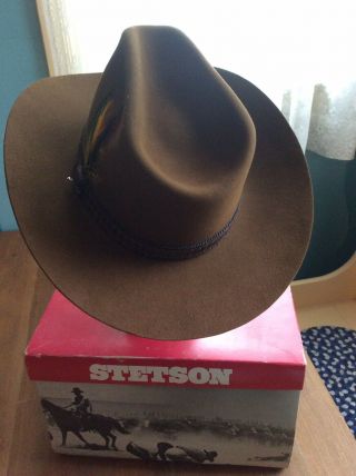 Vintage Stetson Cowboy Hat 4X Beaver Fur Chocolate 7 3/8 Never Worn 2