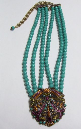 Heidi Daus Triple Turquoise Strand Jeweled Necklace