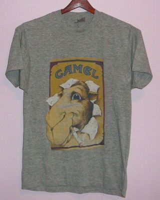 Vintage 80s Joe Camel Cigarettes Sneakers Label Tri Blend T Shirt Gray S 2