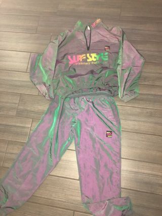 80’s Vintage Surf Style Iridescent Windbreaker & Pant Suit Size Xl