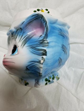 Vintage Lefton Miss Priss Cat Head Cookie Jar - Blue Flowers - 1502 2