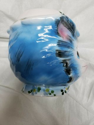 Vintage Lefton Miss Priss Cat Head Cookie Jar - Blue Flowers - 1502 4