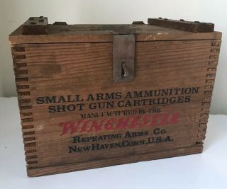 Vintage Winchester 12 Ga Ammunition Box Ammo Wooden Box W/ Top Dovetailed