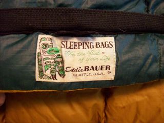 Vintage 60’s Eddie Bauer Excelent Goose Down Sleeping Bag Totem Pole 86”x34” Box