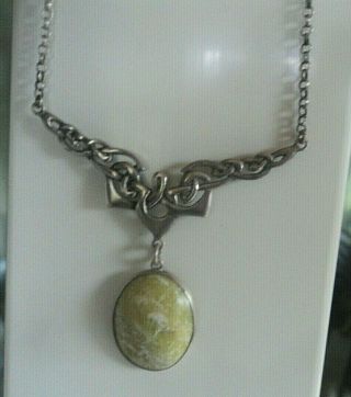 Vintage Silver Scottish Iona Marble Celtic Pendant / Necklace C.  1970s