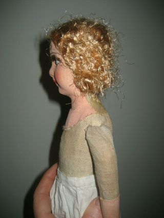 Antique French SILK FACE FLAPPER BOUDOIR BED DOLL silk dress felt hat lashes 10