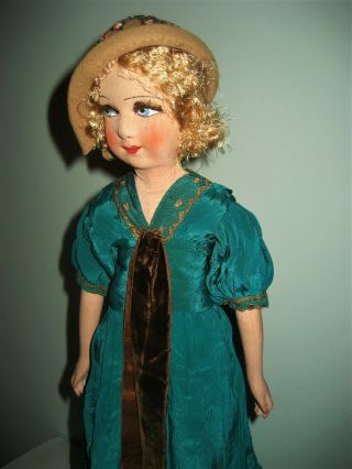 Antique French SILK FACE FLAPPER BOUDOIR BED DOLL silk dress felt hat lashes 11