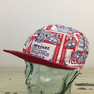 Budweiser - Vtg All - Over Print Beer Workwear Mechanic Welder Stretch Fit Hat Cap
