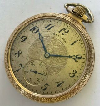 Antique 10 Karat Gold Fi.  1924 Hamilton Winding Pocket Watch Cal.  974