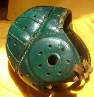 Antique 1930s Green Leather Football Helmet Springfield Athletic Supply Co.  Ma