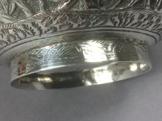 Early 20th century solid silver Indian bowl decorated with birds 8