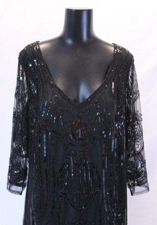 Unique Vintage Women ' s Marguax Beaded Fringe Flapper Dress AB3 Black Size 1X/16 2
