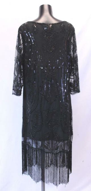 Unique Vintage Women ' s Marguax Beaded Fringe Flapper Dress AB3 Black Size 1X/16 3