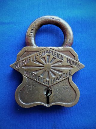 Vintage Antique Norvell Shapleigh Diamond Hardware Advertising Padlock Key Lock