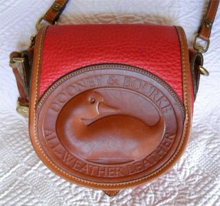 Vintage Dooney And Bourke Big Duck Shoulder Bag Red And Tan U.  S.  A.