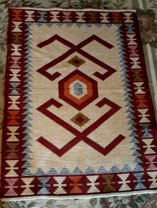 Vintage Wool Navago Rug Native American Indian 48  X 34  Inch