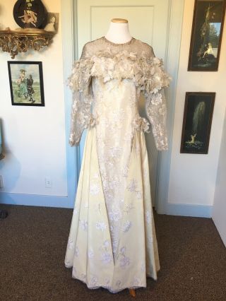 Vintage 1980s Organza,  Lace And Silk Wedding Dress