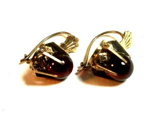 Fine Pair Victorian 14k Gold Cabochon Garnet Pierced Earrings