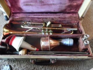 Vintage Antoine Courtois Brevete Trumpet Brass Paris France Case Accessories