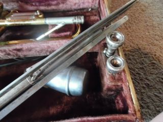 Vintage Antoine Courtois Brevete Trumpet Brass Paris France Case Accessories 7