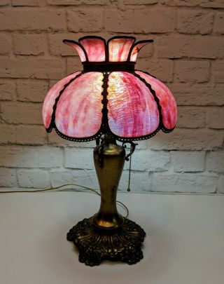 Vintage Pink Slag Glass 8 Panel Shade W/lamp