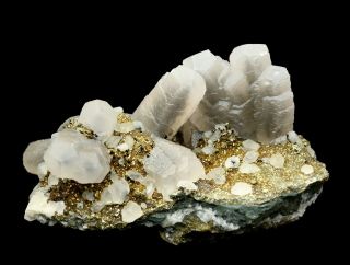Rare Beauty Pyrite & White " Columnar " Calcite Symbiotic Mineral Specimen/china