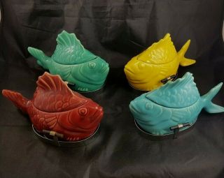 Vtg Hollydale Bauer California Pottery Chicken Of The Sea Tuna Baker Server Set