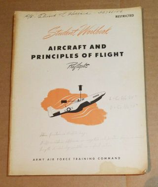 1944 Aircraft And Principles Of Flight Student Workbook,  Army Air Force Training