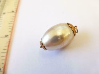 Antique Mid Victorian Gold Set Mother Of Pearl Drop Pendant C.  1860