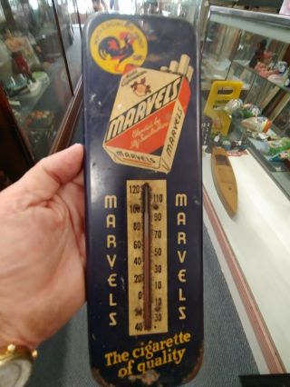Vintage Antique Marvels Cigarettes Advertising Metal Sign W/ Thermometer - 12 "