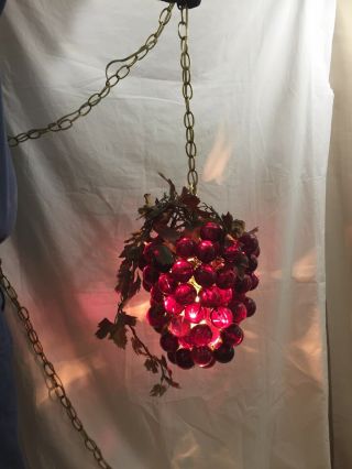 VTG 60’s Large Lucite Purple Grape Cluster Hanging Swag Lamp 12” Wide X 16” Long 4