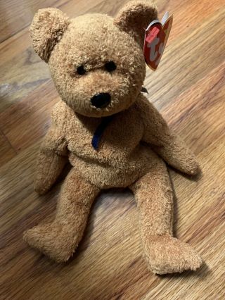 Beanie Babies Baby Ty Fuzz The Bear Brown Tan 1998 Retired Tag Error Rare