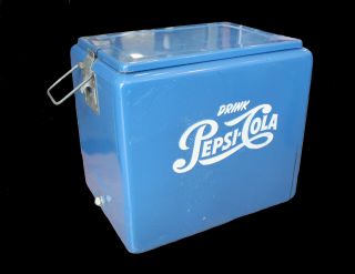 Vintage Drink Pepsi Cola Blue Embossed Cooler Process Refrigerator Sign Side Han