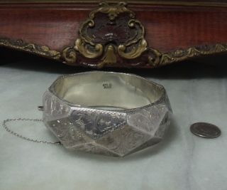 Art Deco Vintage Sterling Silver Very Heavy Siam Bangle Rare Bracelet