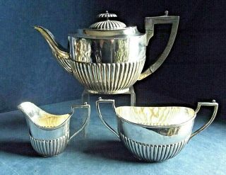 Silver Plated Fluted Tea Set C1890 By Martin Hall
