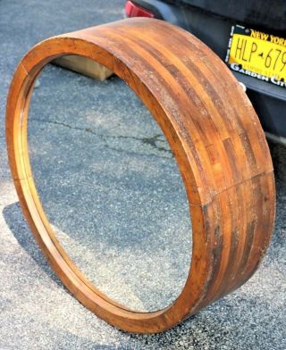 Large Antique Wooden Line Shaft Flat Belt Overhead Pulley Wheel Mirror 34 " X 10 "
