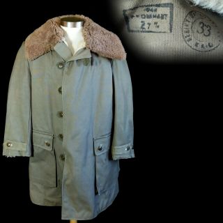 Vintage 1940s Wwii 1944 Dated Swedish M1909 Sheepskin Parka Coat M