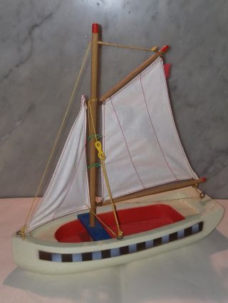 Lego Denmark Vintage White Wooden Toy Sailboat Sail Boat Wood